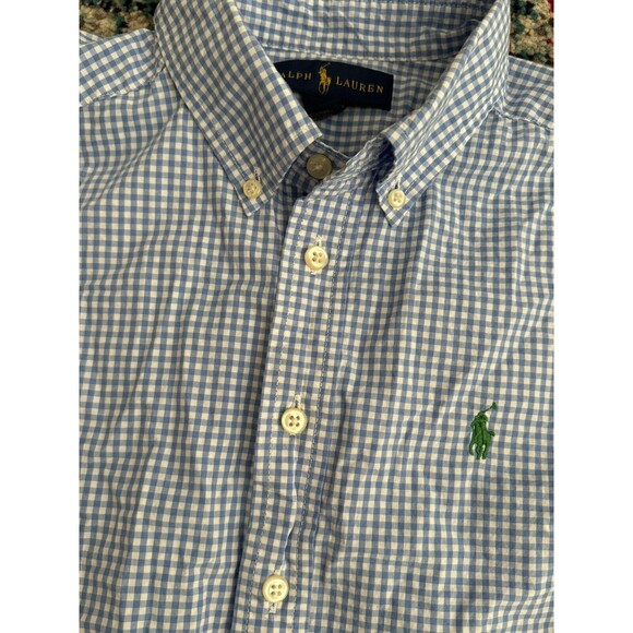 Ralph Lauren Boys Blue Gingham Check Long Sleeve Button Down Size Medium 10/12 - Picture 1 of 6